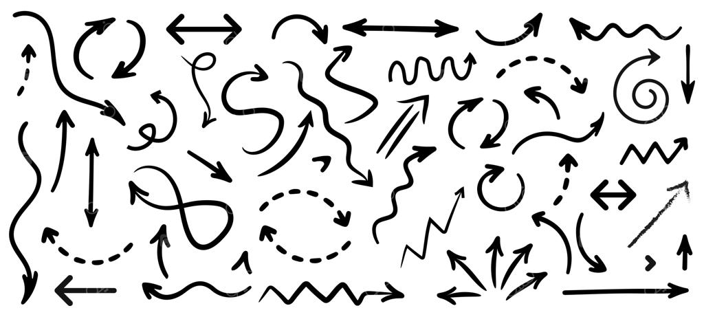 المان‌های وکتور فلش، فلش‌های طراحی دستی، طرح قلم‌مو و فلش‌های پیچ‌دار