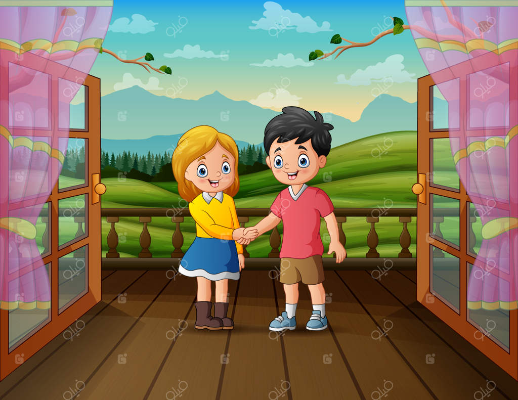 تصویرسازی از یک زوج نوجوان در بالکن خانه