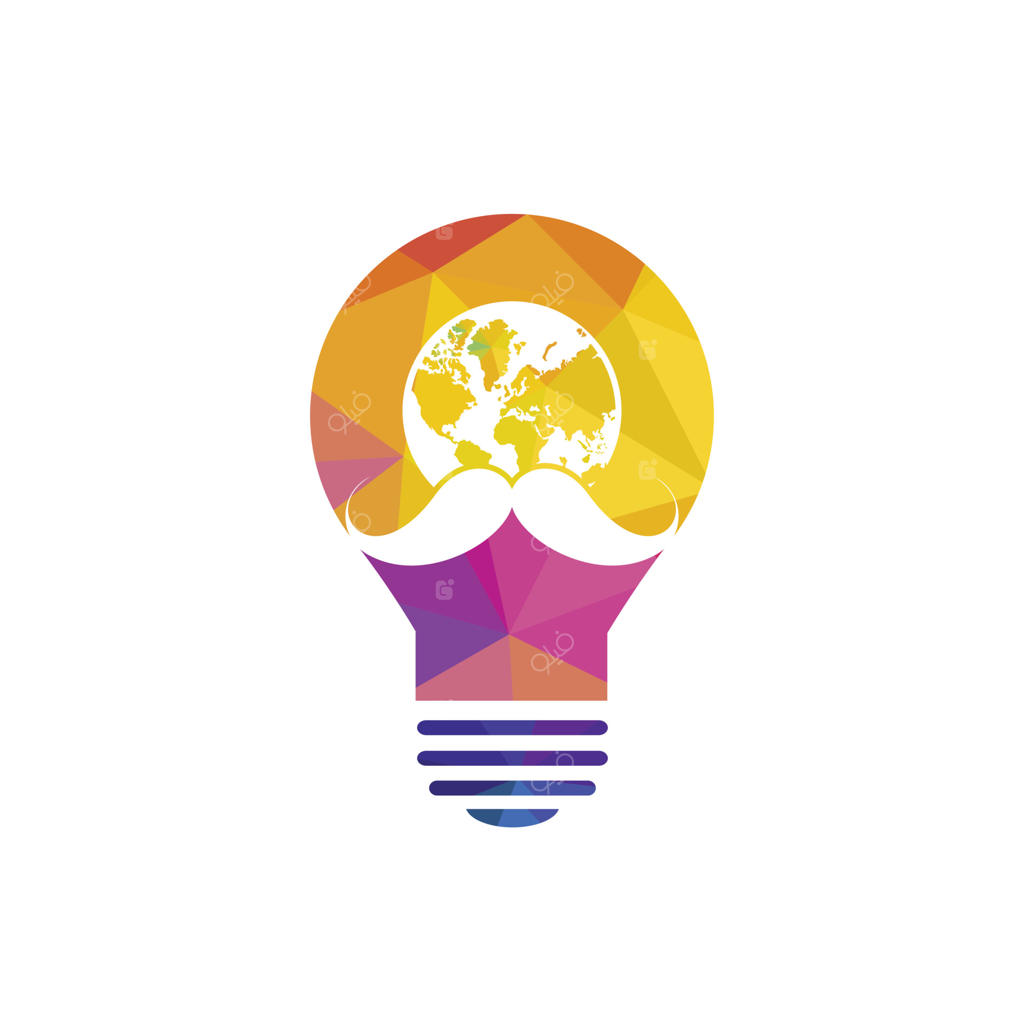 طرح لوگوی وکتور آرایشگر جهان. طراحی لوگو با نماد سبیل و کره زمین.