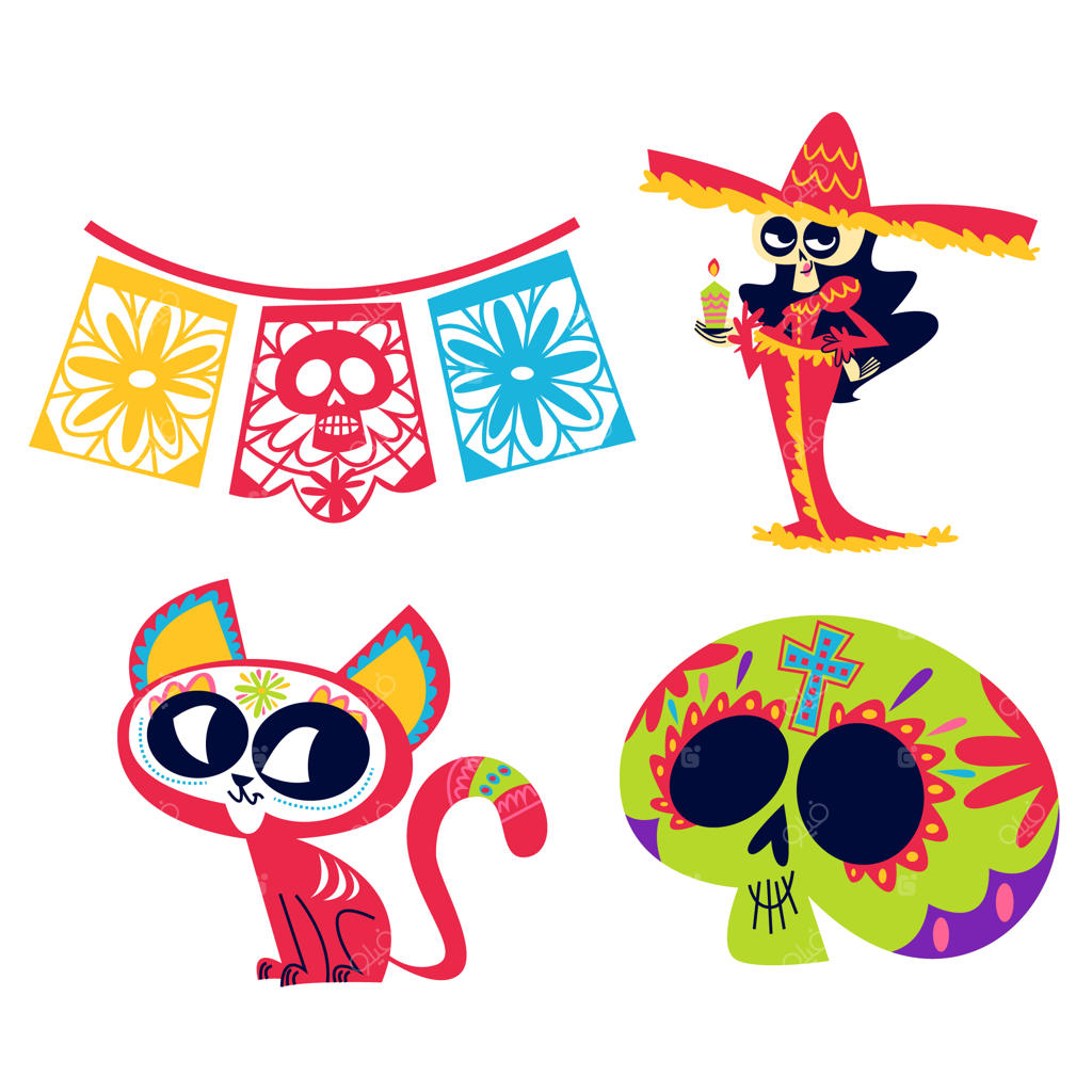 مجموعه استیکرهای کارتونی رترو روز مردگان