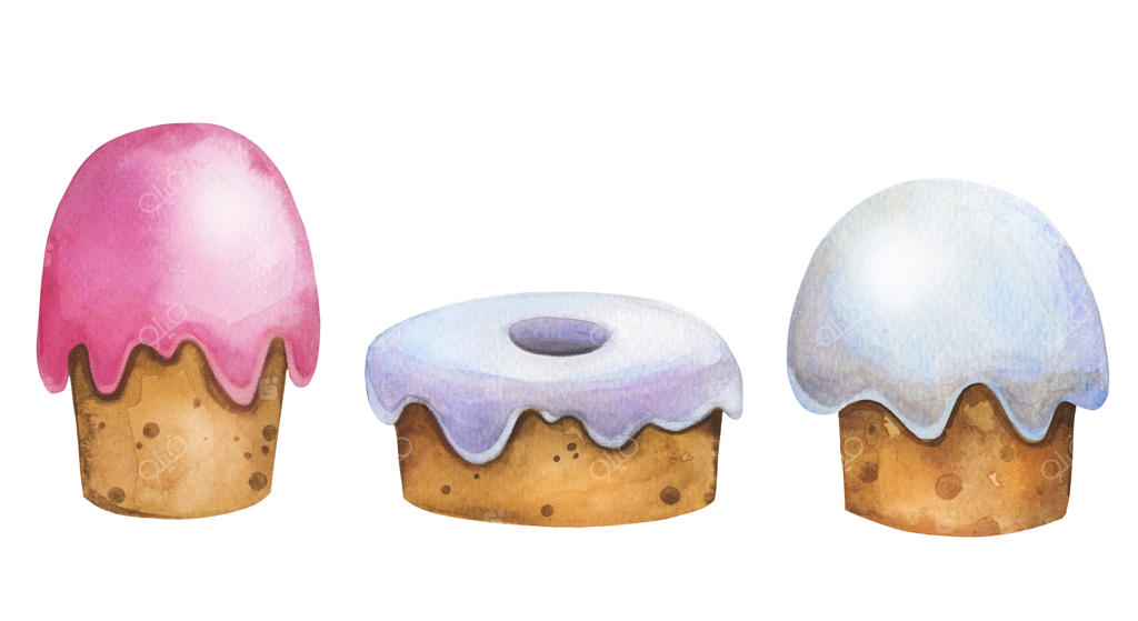 ست دسرهای آبرنگی بامزه با ایستر و کیک‌های تولد.