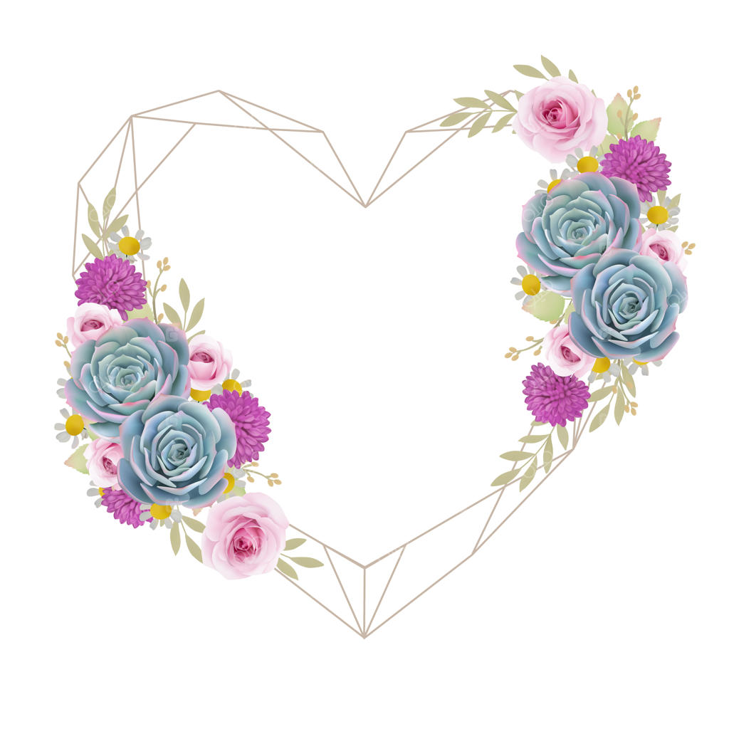 پس‌زمینه زیبای قاب عشق با گل‌های رز و کاکتوس‌ها