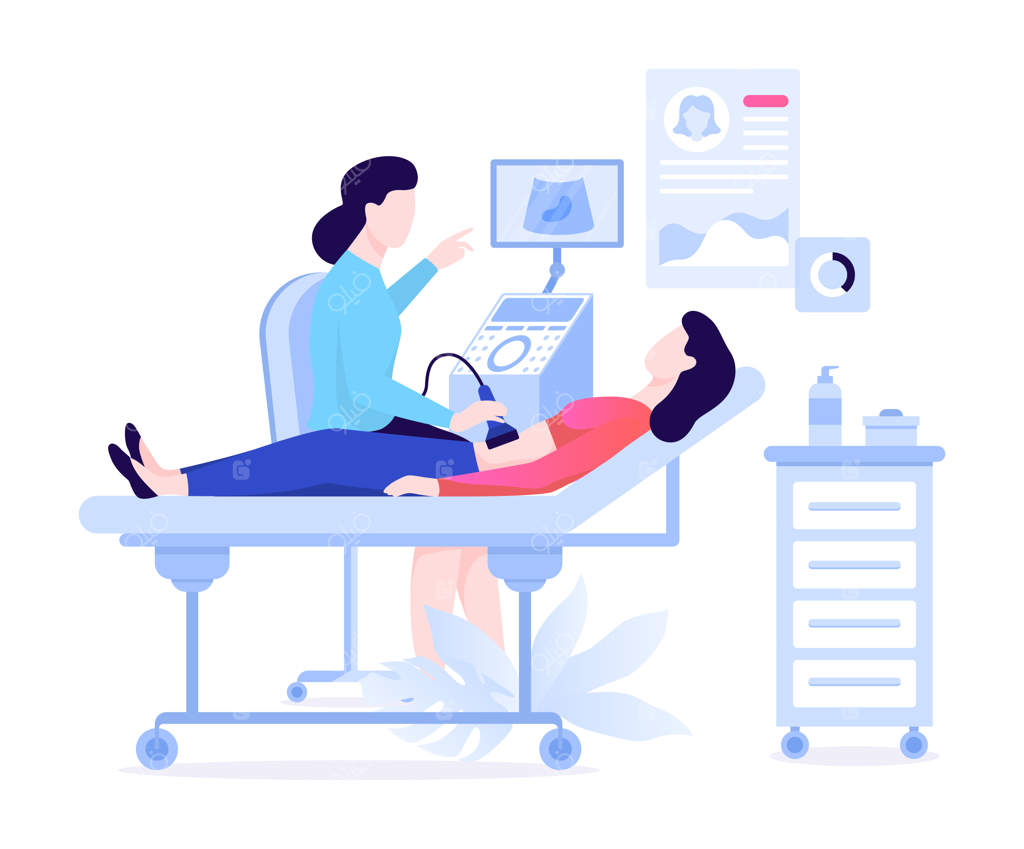 سونوگرافی: پزشک در کلینیک با استفاده از تجهیزات پزشکی