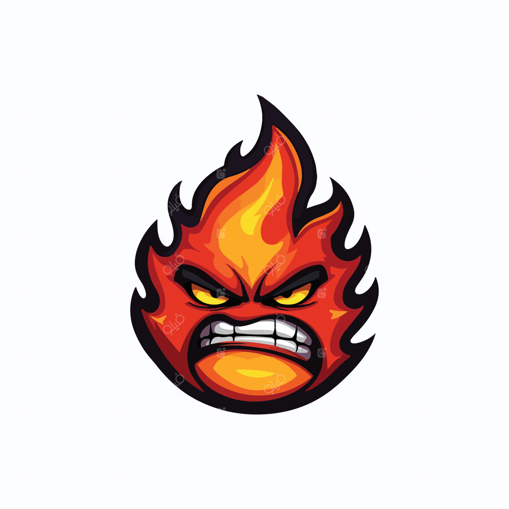 شخصیتی آتشین با چشمانی تیز و تصویری شعله‌ور، مناسب برای طراحی‌های جسورانه