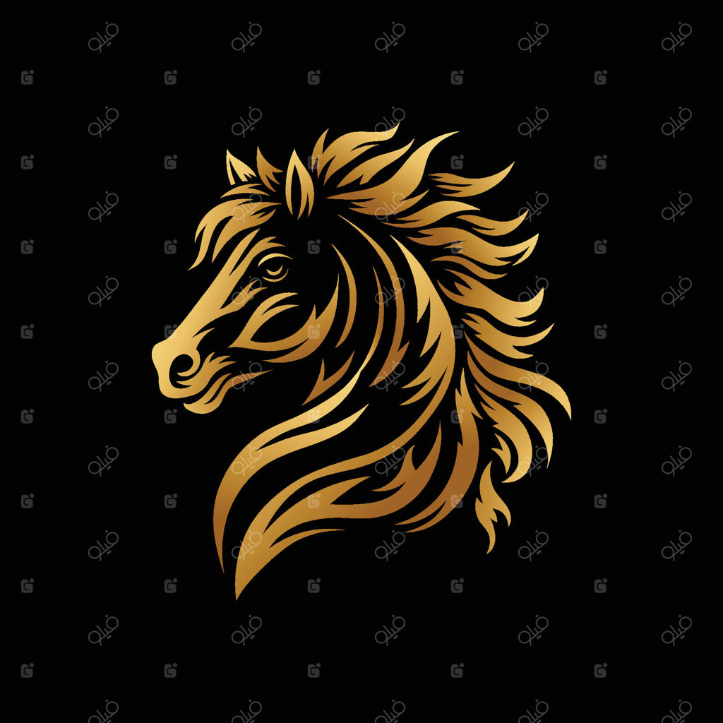 تصویر سیلوئت سر اسب به رنگ طلایی