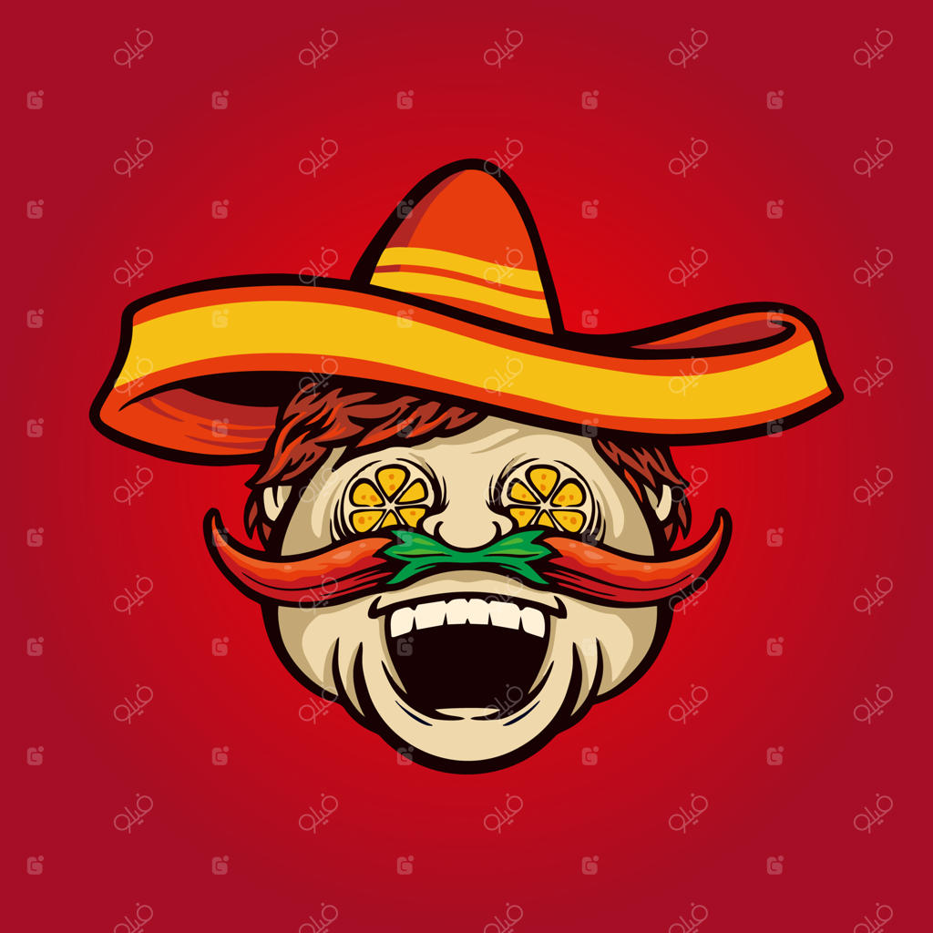 آشپز مکزیکی با کلاه سامبررو و نقاشی‌های فلفل تند