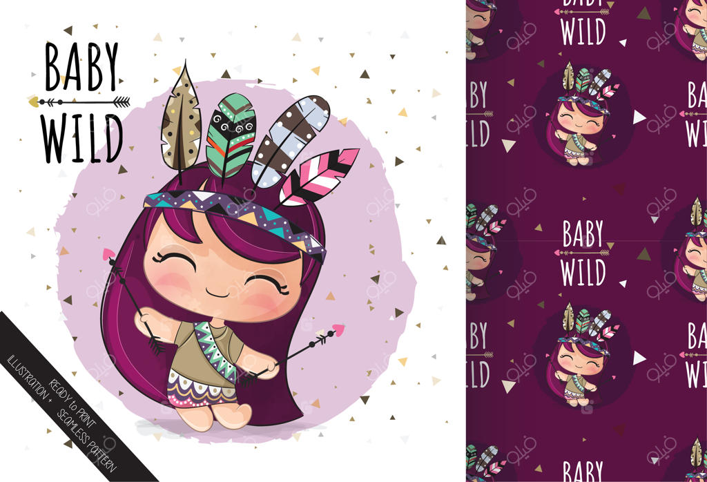 تصویر دختر بوهو با حیوانات بامزه و زمینه‌ای هنری