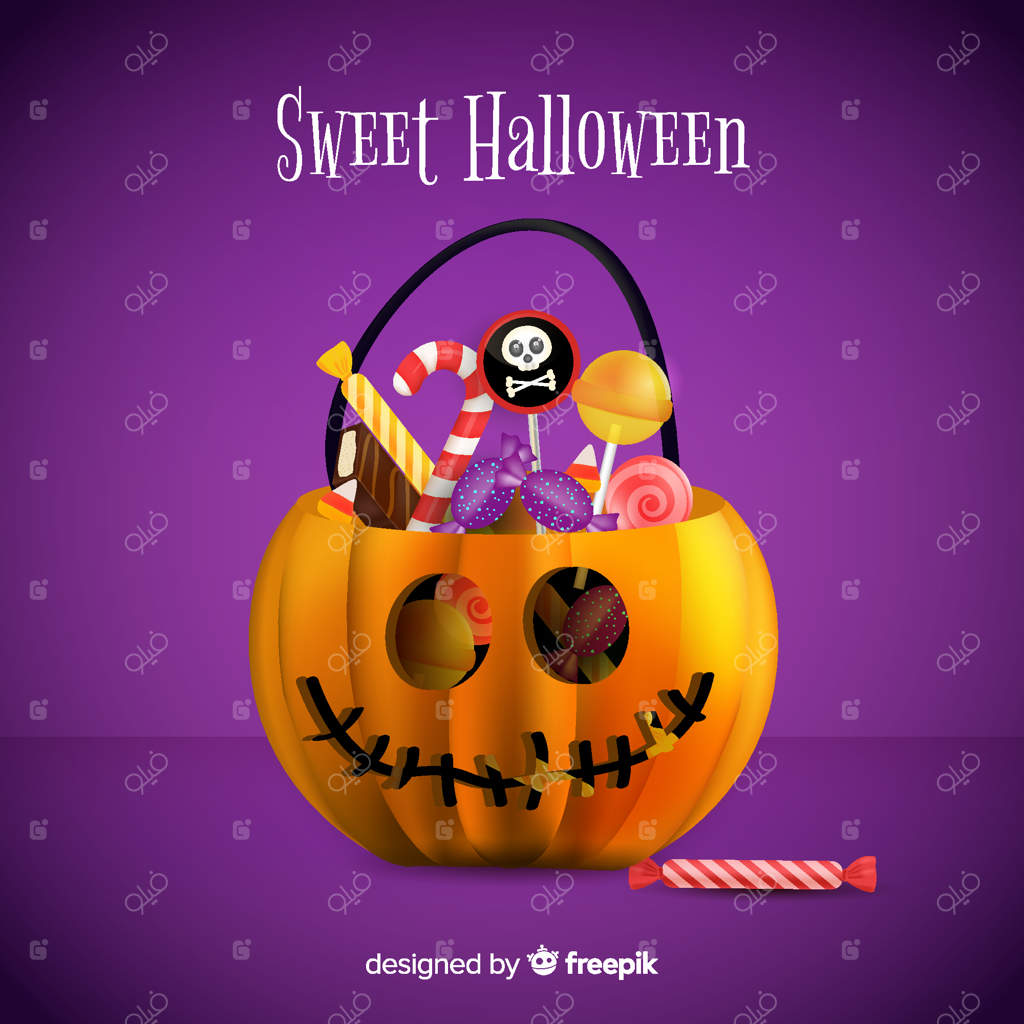 پس‌زمینه کیسه آب‌نبات کدو تنبل رنگارنگ برای هالووین