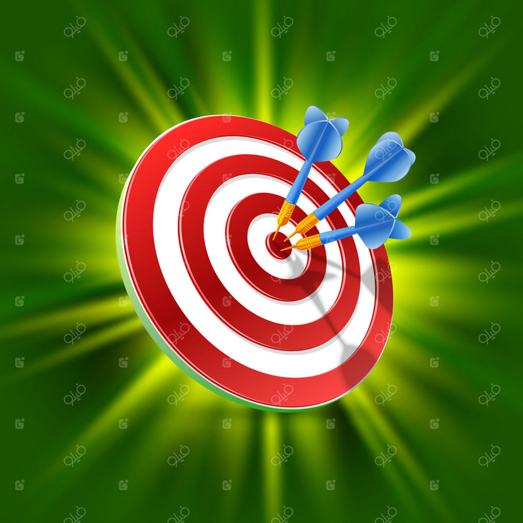 هدف با دارت و هنر سه‌بعدی روی پس‌زمینه سبز. تصویر وکتور