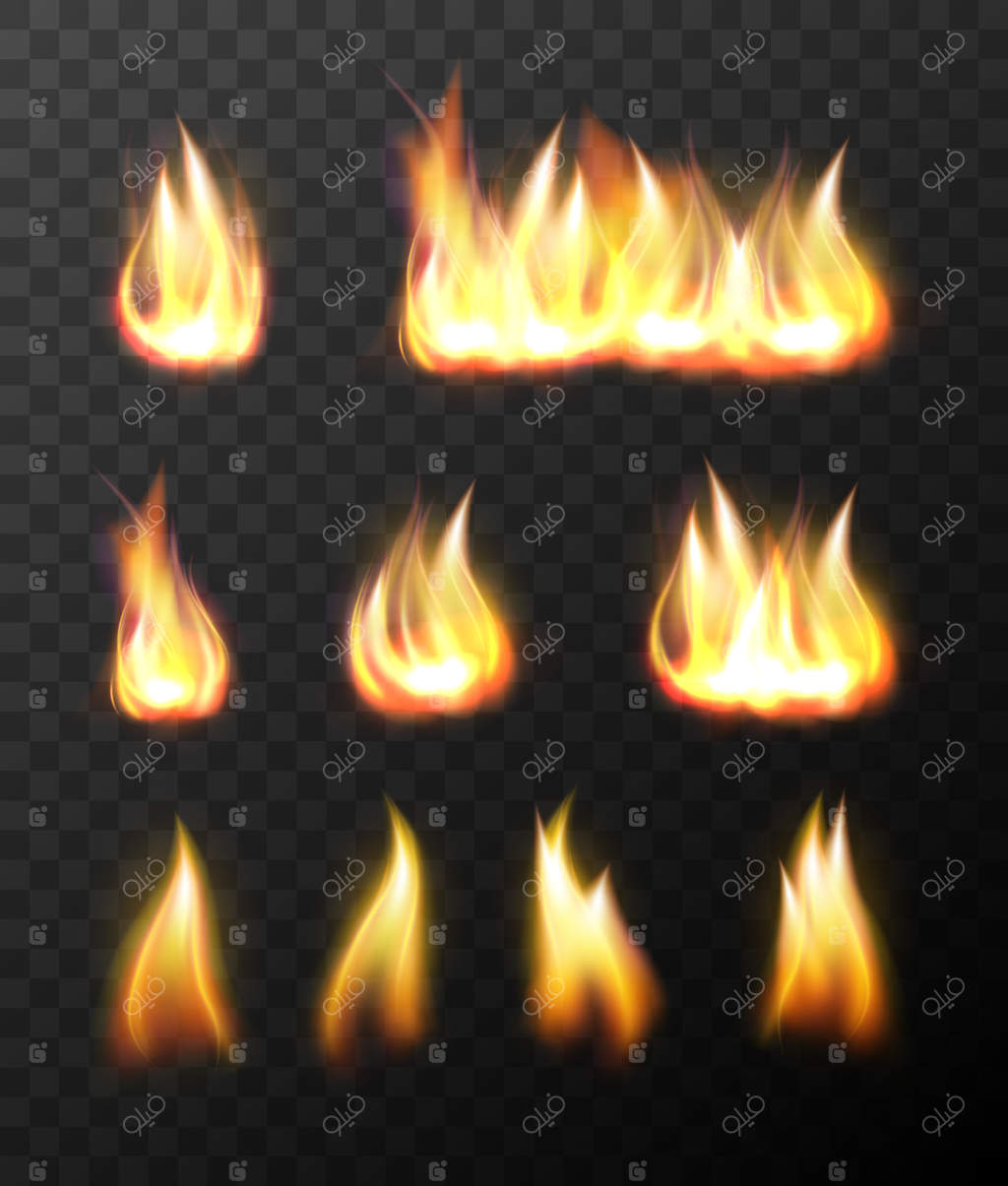 مجموعه آتش شعله‌های واقعی با پس‌زمینه شفاف