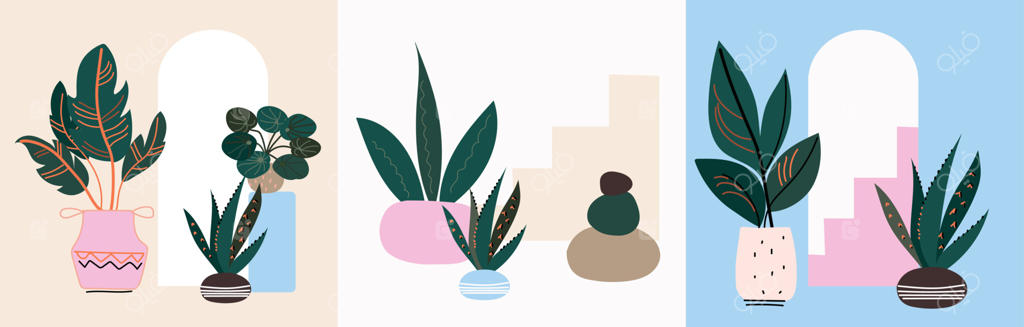 مجموعه گیاهان آپارتمانی، باغ شهری، هنر وکتور.