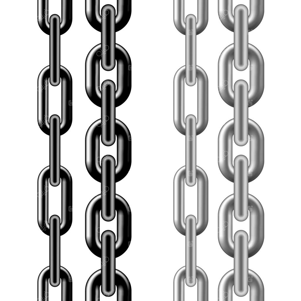 طرح زنجیره‌ای یکپارچه: بافت زنجیر فلزی سیاه و نقره‌ای روی زمینه سفید