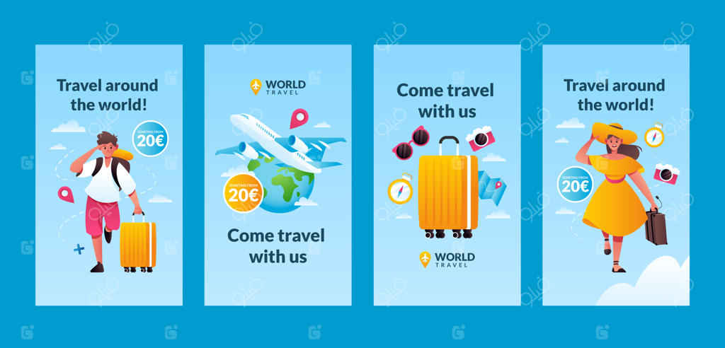 مجموعه استوری‌های اینستاگرام با گرادیانت برای آژانس مسافرتی