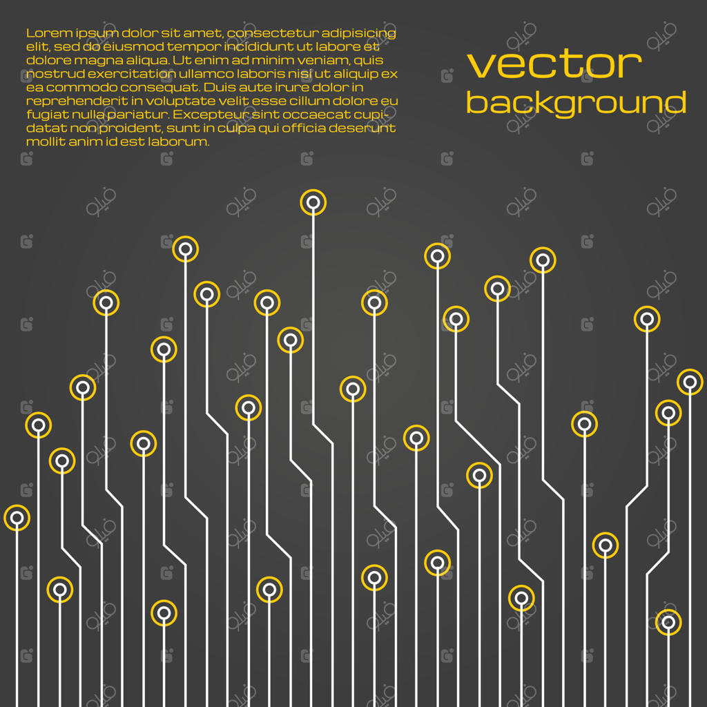 پس‌زمینه انتزاعی تکنولوژیکال خاکستری و زرد با عناصر ریزپردازنده. بافت مدار چاپی. تصویر برداری.