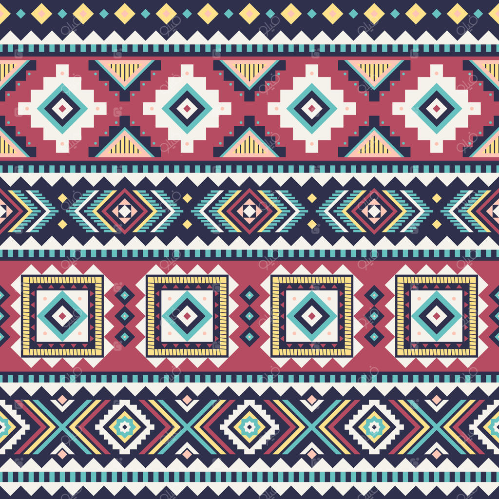 پترن یکپارچه نوارهای قبیله‌ای. زمینه هندسی آزتک. قابل استفاده در طراحی پارچه، طراحی وب برای دوخت لباس و کاغذ کادو.