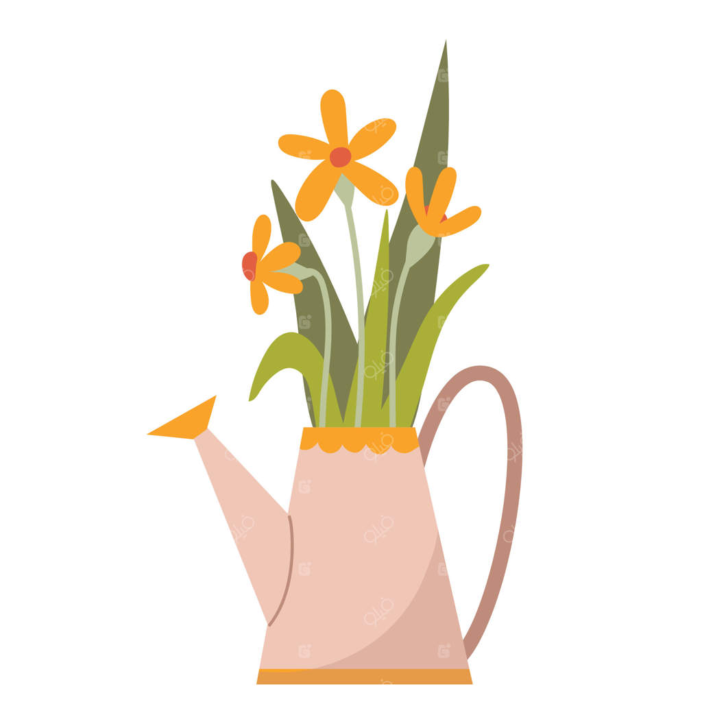 آبپاش قدیمی با گل‌های زرد: تصویرسازی گیاهی جذاب برای طرح‌های روستایی و باغی