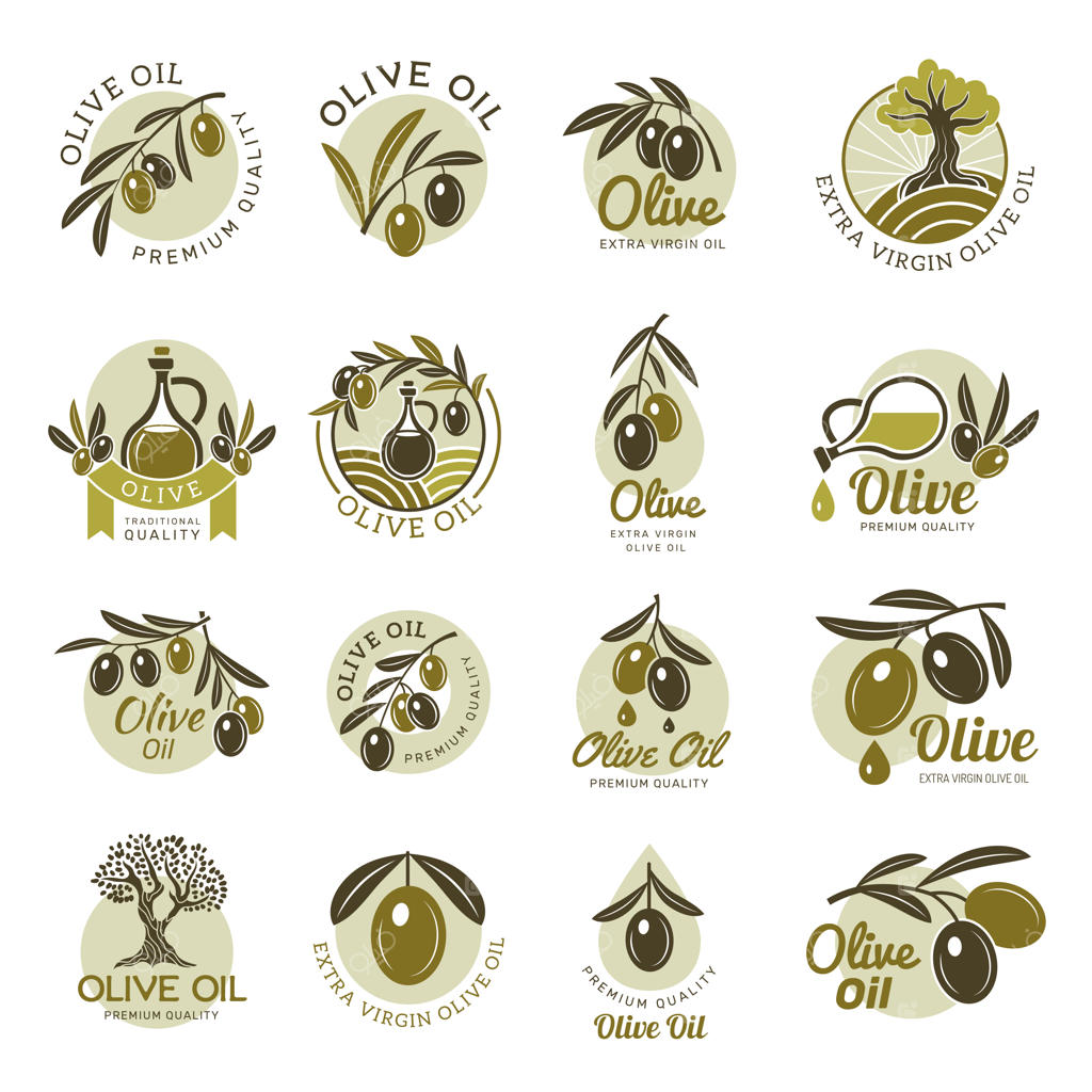 محصولات زیتون روغن سیاه غذا گیاهان سبز برچسب میوه‌ها وکتور جدید نمادهای غذای سالم برای طراحی لوگو