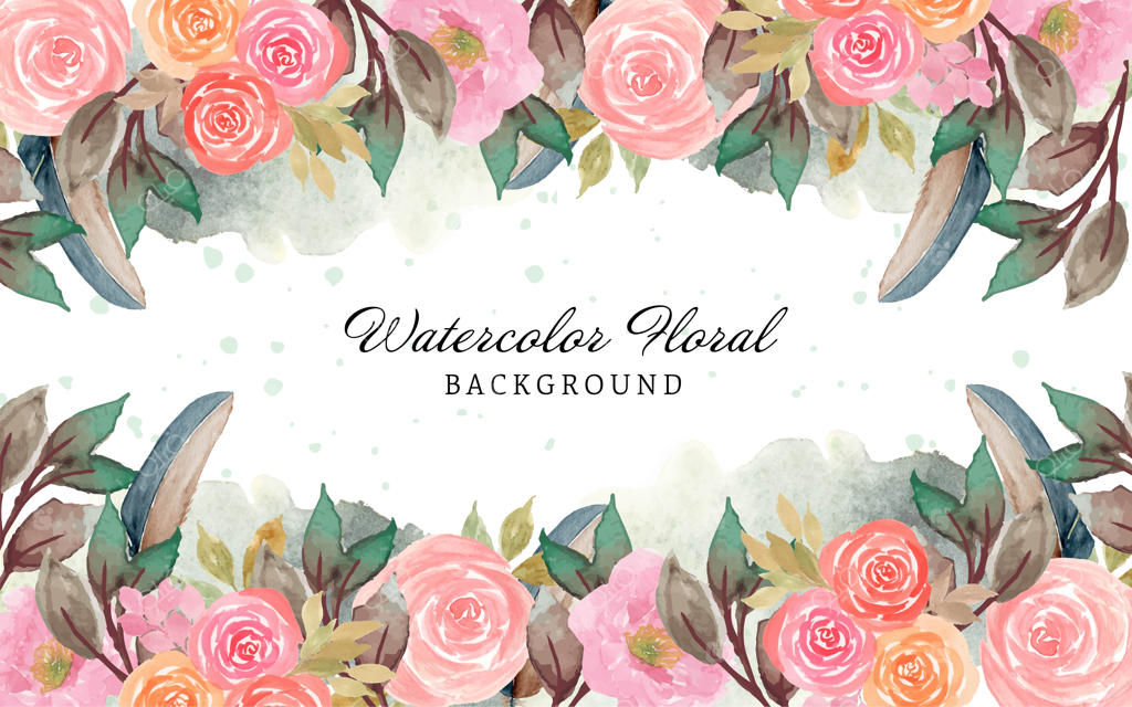 حاشیه گلدار آبرنگی صورتی زیبا با پر و زمینه انتزاعی