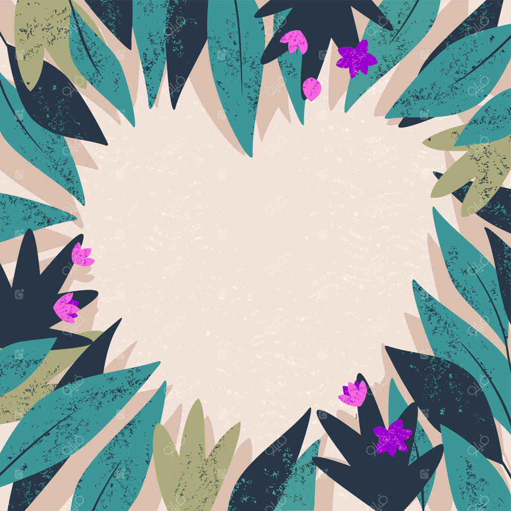 تصویر قلبی از برگ‌های گرمسیری با گل‌های شکوفا