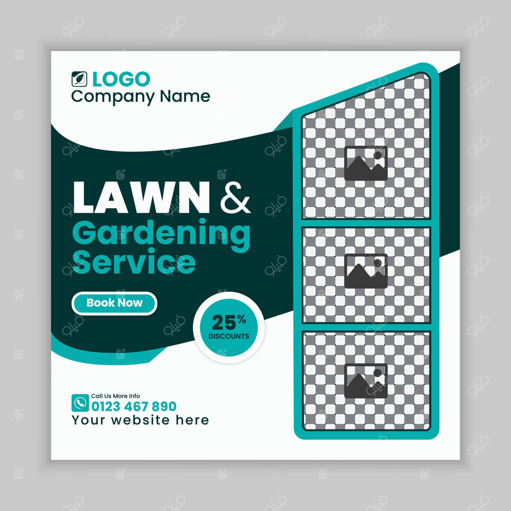 قالب طراحی پست شبکه‌های اجتماعی برای نگهداری خلاقانه باغ و چمنزار، بنر وب برای خدمات باغبانی و چمن‌زنی، پست آنلاین کسب‌وکار کشاورزی