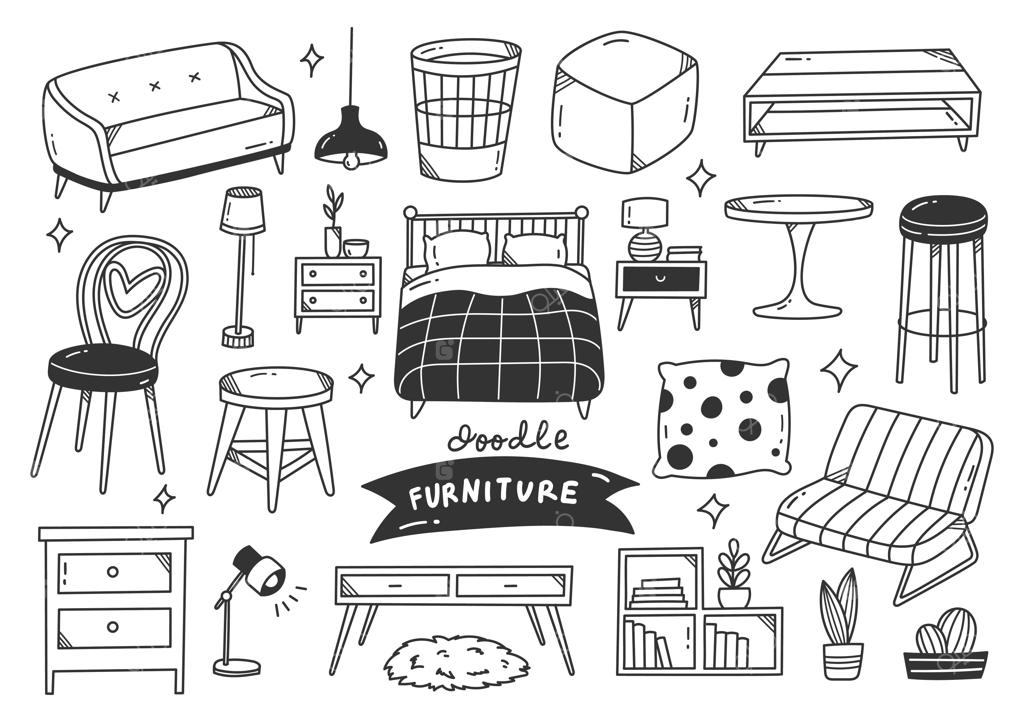 مجموعه اشیای داخلی به سبک نقاشی دستی و دودل