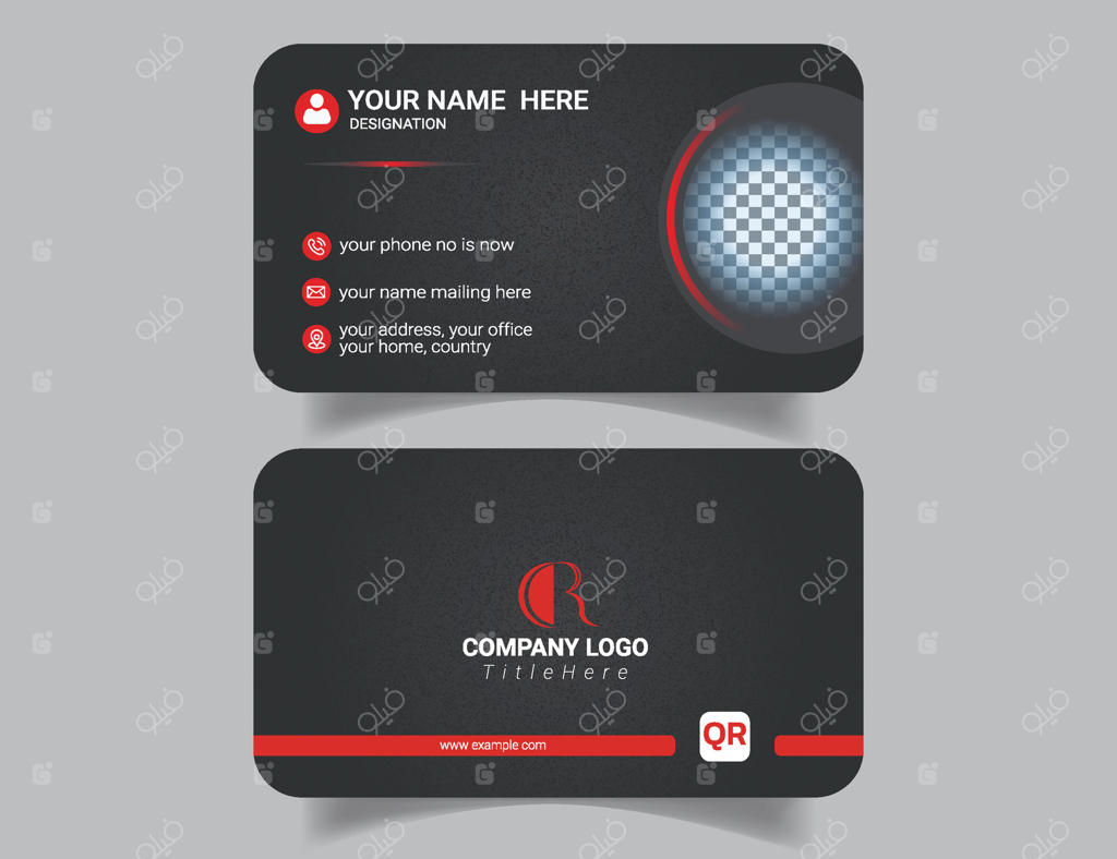 قالب کارت ویزیت شیک با عناصر قرمز و مشکی