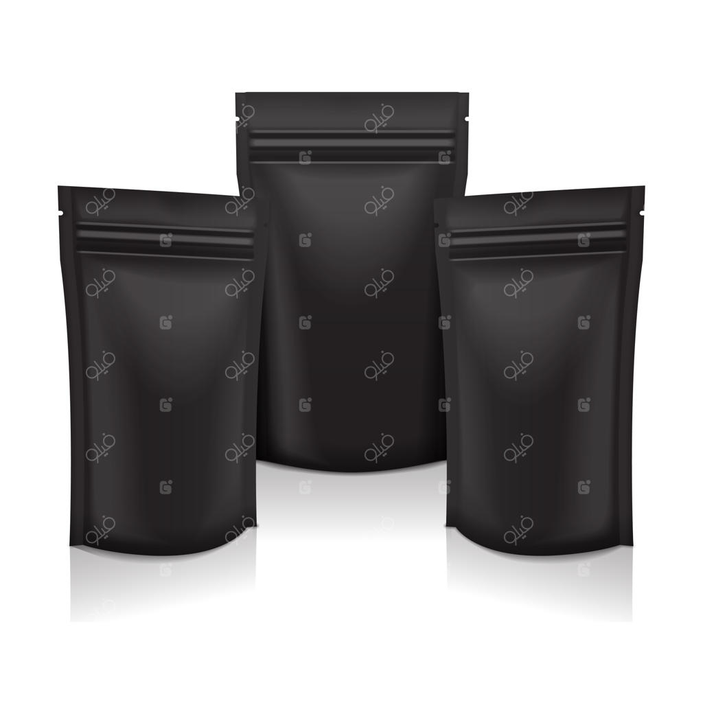 بسته بندی سیاه کیف فویلی برای مواد غذایی یا لوازم آرایشی با زیپ.