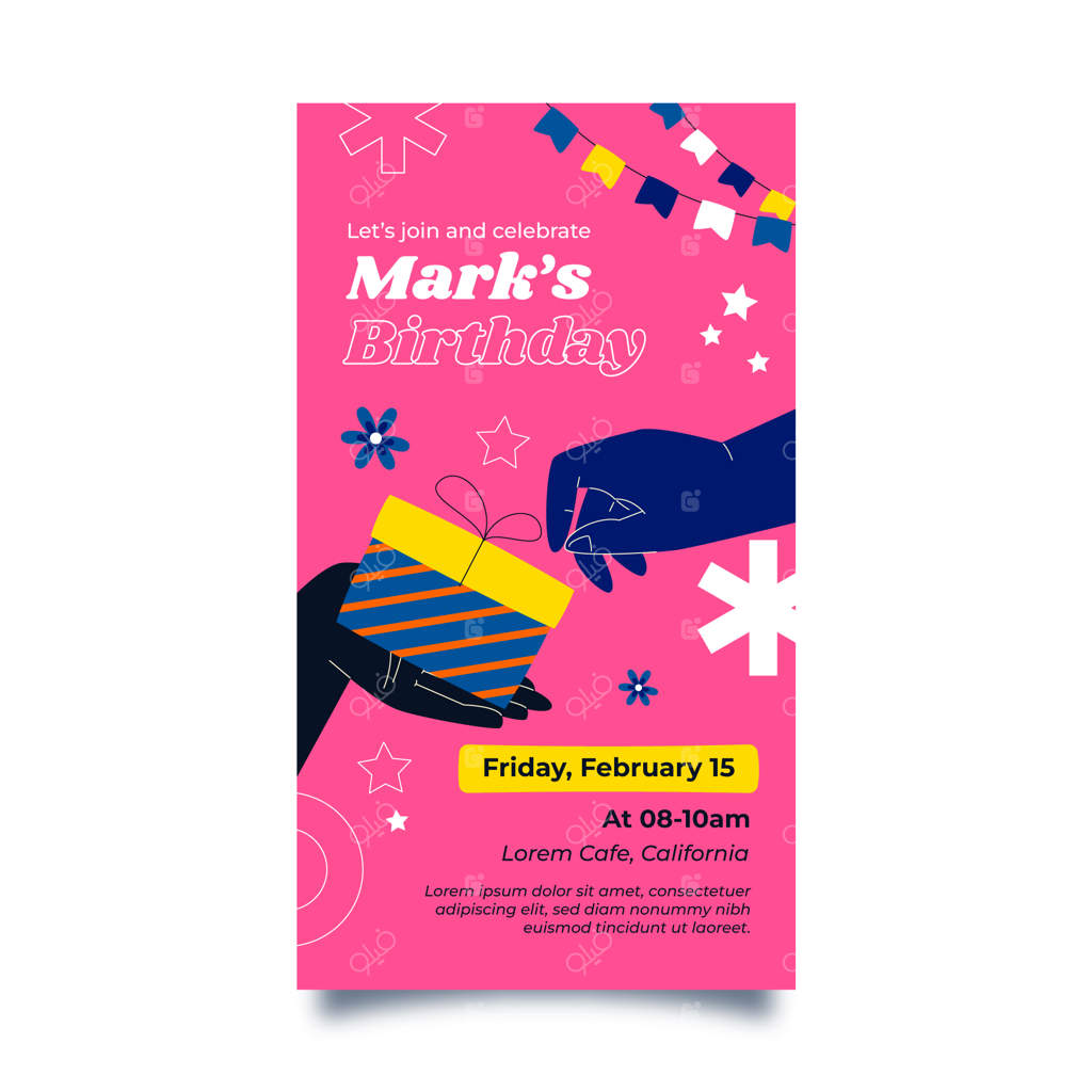 کارت دعوت دیجیتالی تولد با طراحی دست ساز