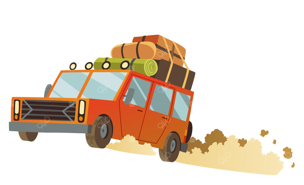 بنر وکتور سافاری آفریقایی - توریست‌ها در حال عکس‌برداری از خودروی پر از چمدان در سفر به مناطق گرمسیری