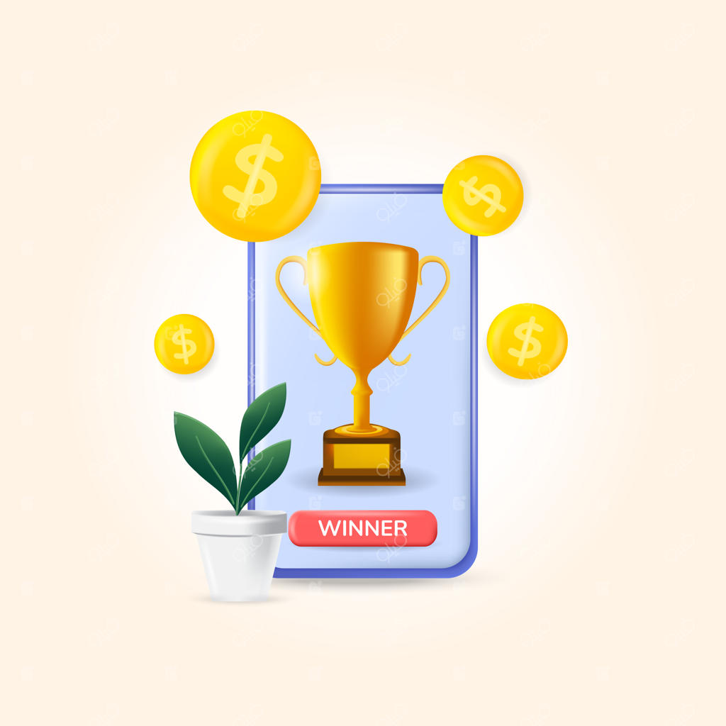 جایزه برنده با طراحی واقع‌گرایانه وکتور سه‌بعدی پرمیوم