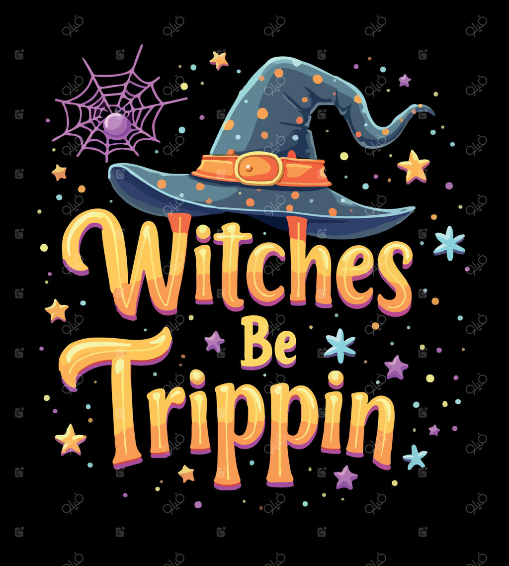 تابلویی با نوشته «Witchies be done» به رنگ زرد و نارنجی