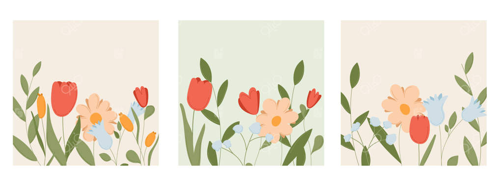 کارت گل بهاری: دسته گل روز مادر با برگ‌های باغ و قاب شیک. تزئینات تابستانی با پترن گل انتزاعی. قالب بنر مدرن برای پوستر هدیه زنانه