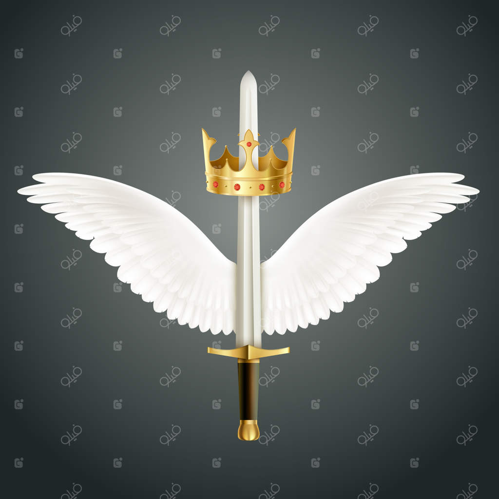 تصویر شمشیر همراه با بال‌ها و تاج