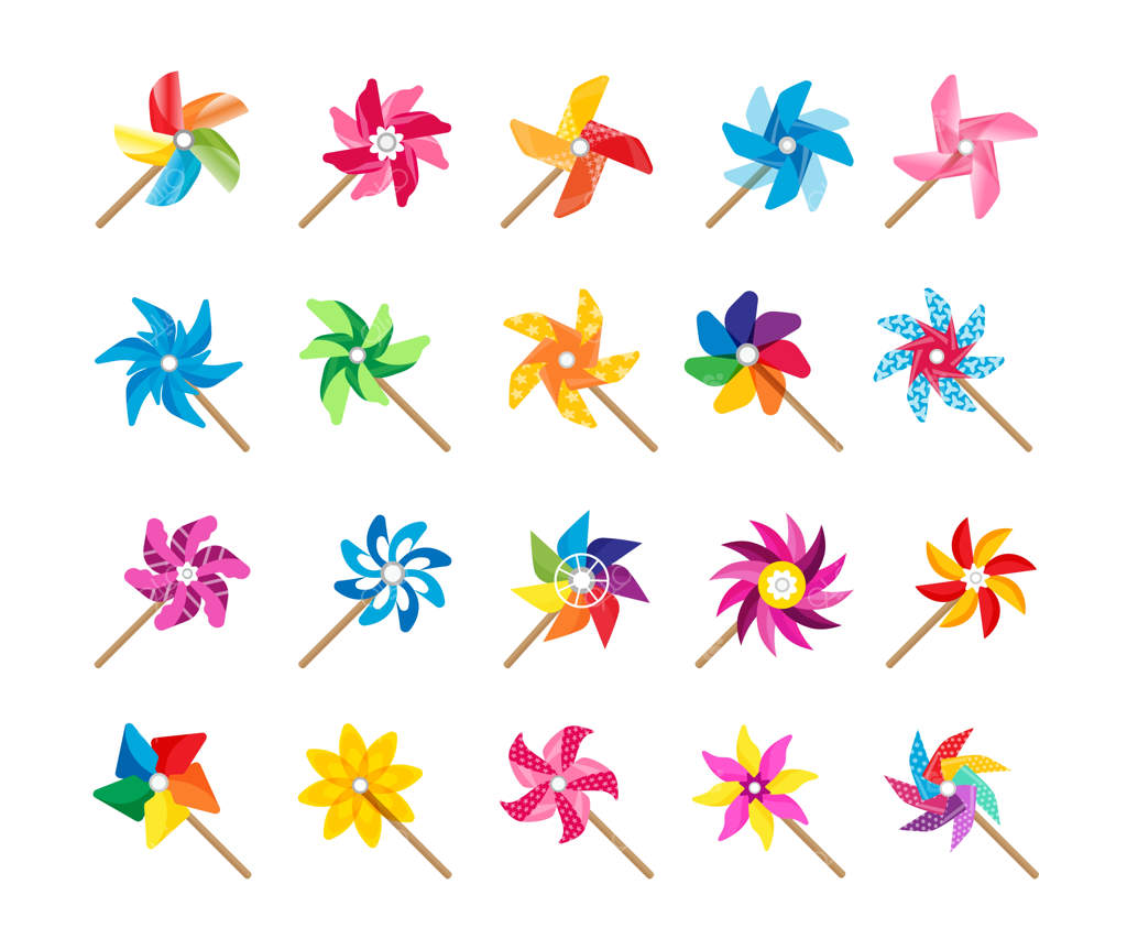 کلکسیون بامزه اسباب‌بازی بادسنج بچگانه - آسیاب بادی کارتونی با پروانه‌های رنگارنگ کاغذی