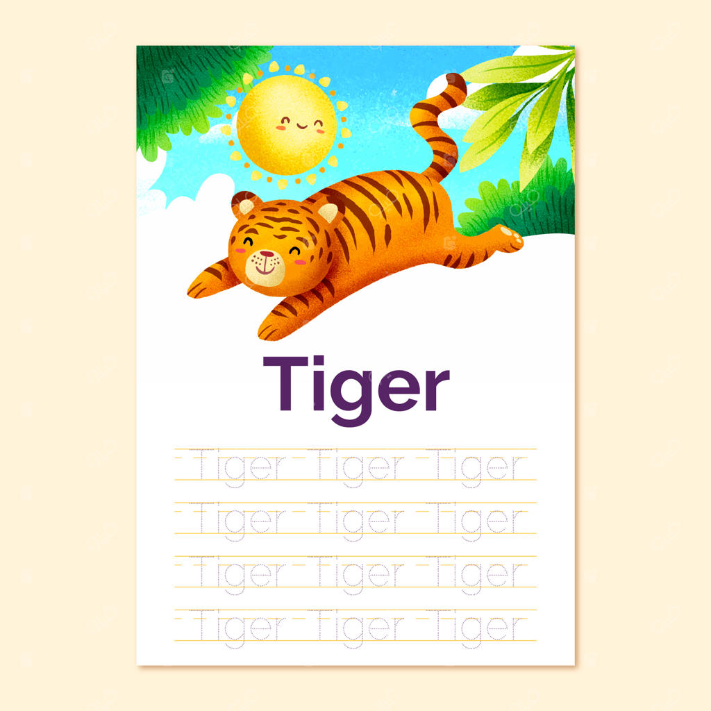 کاربرگ نقاشی با دست: ببر