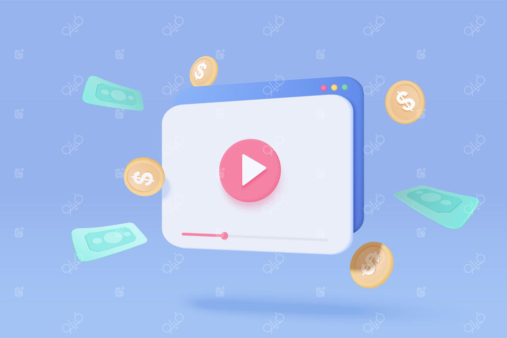 رسانه‌های اجتماعی سه‌بعدی با پخش زنده و احساسات در مرورگر با پس‌زمینه آبی: مفهومی برای درآمد غیرفعال از ویدئوهای آنلاین و سرگرمی زنده - تصویرسازی سه‌بعدی وکتور