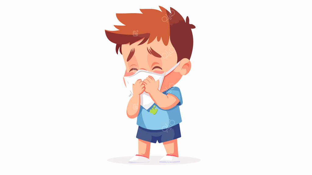 تصویر کارتونی کودک مبتلا به ویروس آنفولانزا برای آموزش پزشکی