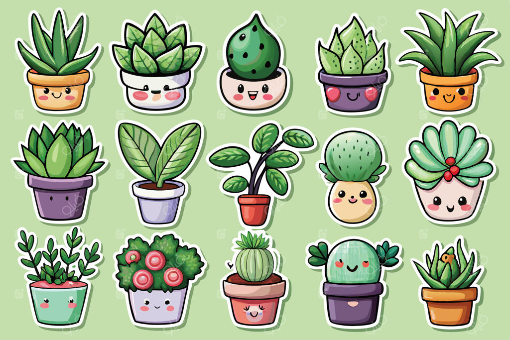 استیکر گیاه گلدانی باغ کاوایی