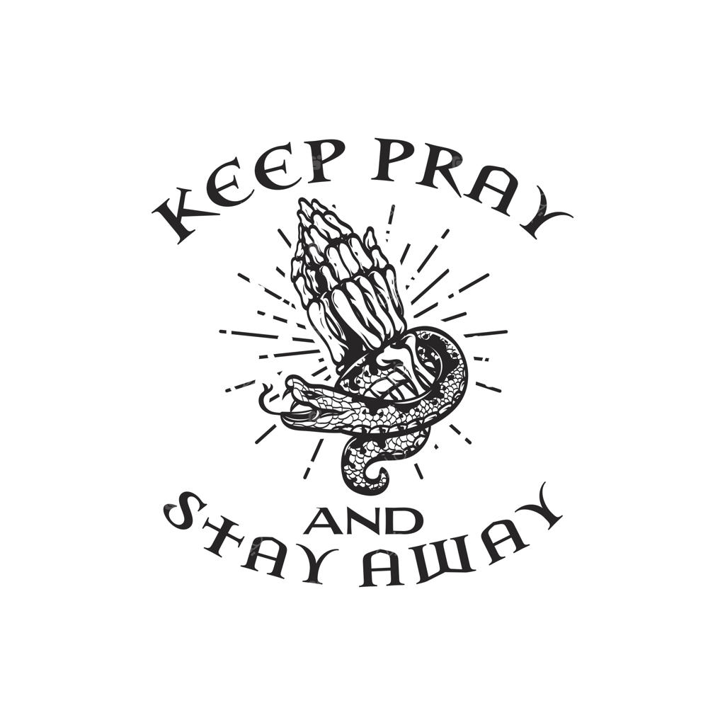 لوگوی وینتیج با تصویر دست اسکلت در حال دعا و مار
