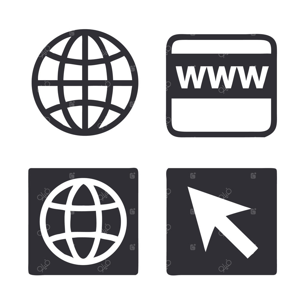 آیکون‌های اینترنتی ساده و سیاه و سفید، ایده‌آل برای طراحی رابط کاربری وبِ مدرن و تمیز