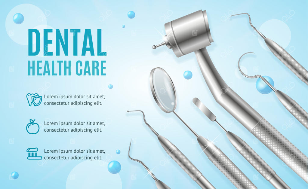 بنر افقی با عناصر سه‌بعدی واقعی برای مفهوم مراقبت از سلامت دهان و دندان. وکتور