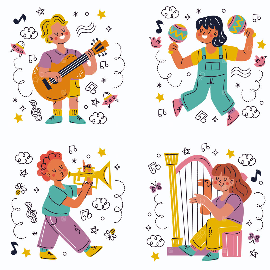 مجموعه برچسب‌های دست‌کشیده موسیقی در سبک دودل