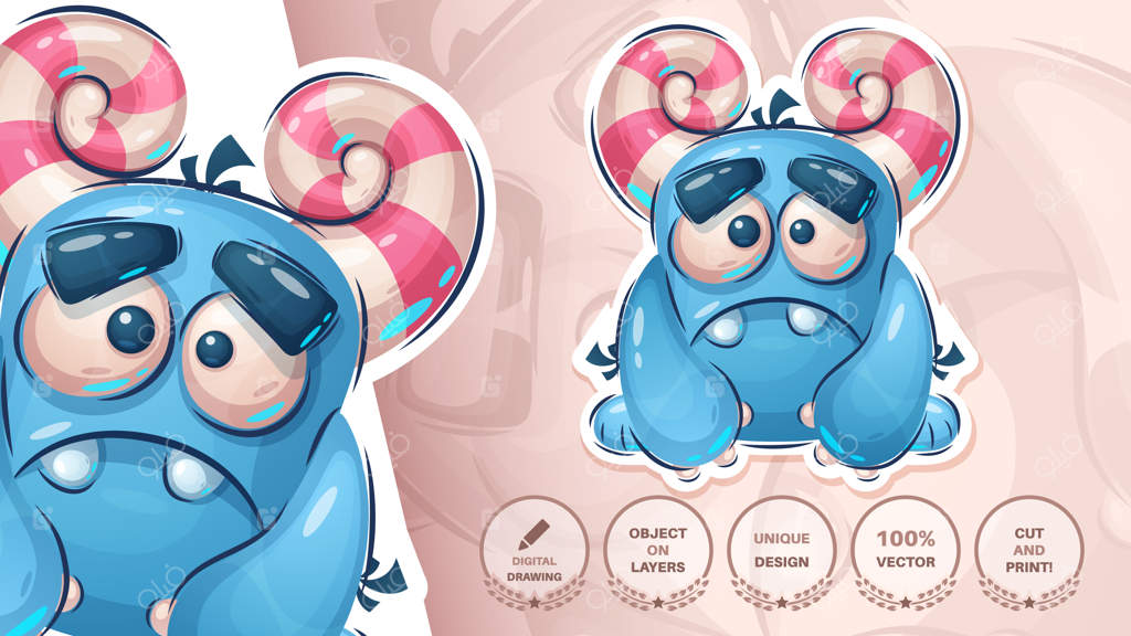 برچسب شخصیت کارتونی هیولای آبی بامزه