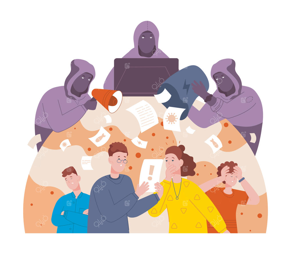 حمله به اطلاعات نادرست: مفهوم تحریف جنگ اطلاعاتی و تأثیرات پروپاگاندای سیاسی، اخبار جعلی، نفرت اجتماعی و فریب‌کاری اینفلوئنسرها - یک تصویرسازی دیدنی و جذاب