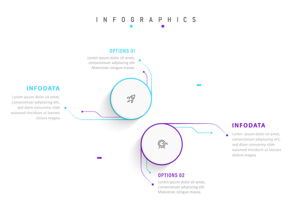 پترن طراحی برچسب اینفوگرافیک وکتور با آیکون‌ها و ۲ گزینه یا مرحله