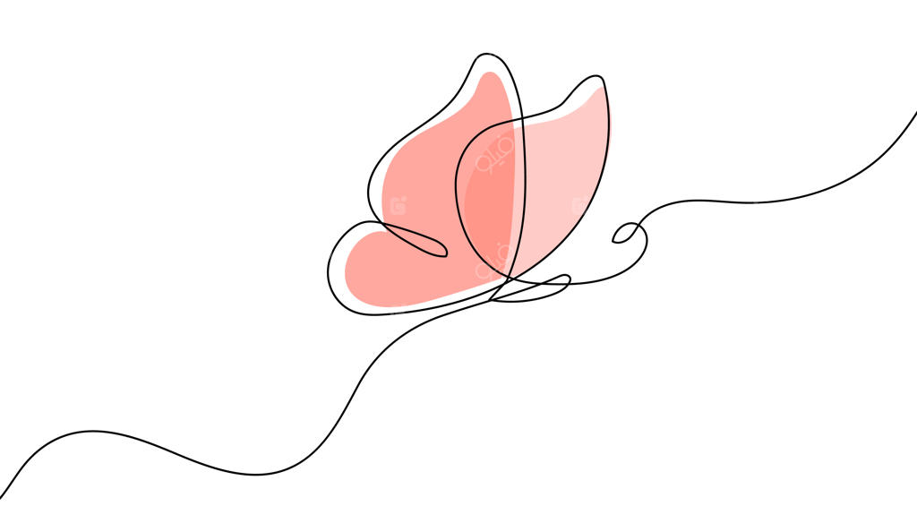 طرح خطی ممتد و پیوسته تک پروانه، اسکیس دستی روی پس‌زمینه سفید