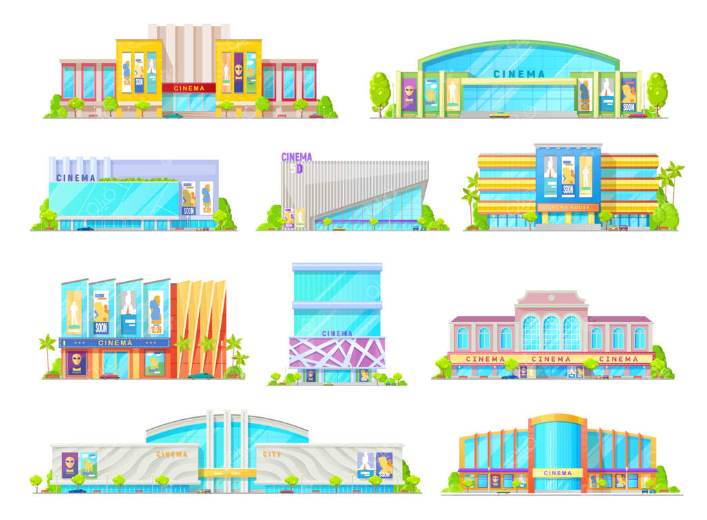 نمادهای نمای ساختمان سینما یا سالن فیلم