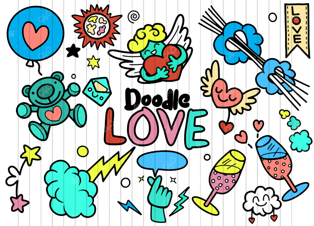 مجموعه وکتور عناصر عشق طراحی شده با دست. مجموعه‌ای از عناصر تزئینی به سبک عروسی