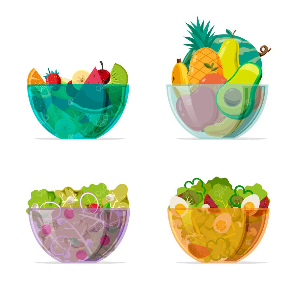 کاسه‌های رنگی شفاف با سالاد