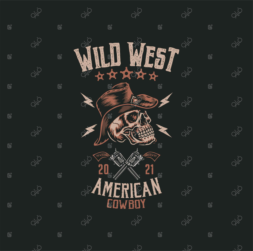 تی‌شرت جمجمه گاوچران با طراحی دستی و رنگ‌آمیزی دیجیتال، تصویری هنری